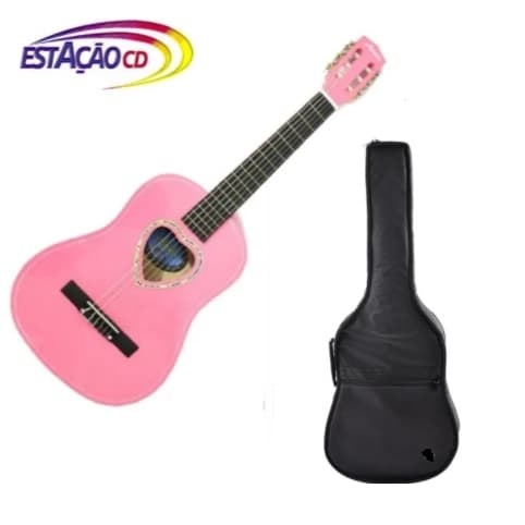 Violao Infantil Acustico 1/2 - Nylon Cor de Rosa + Capa Pret