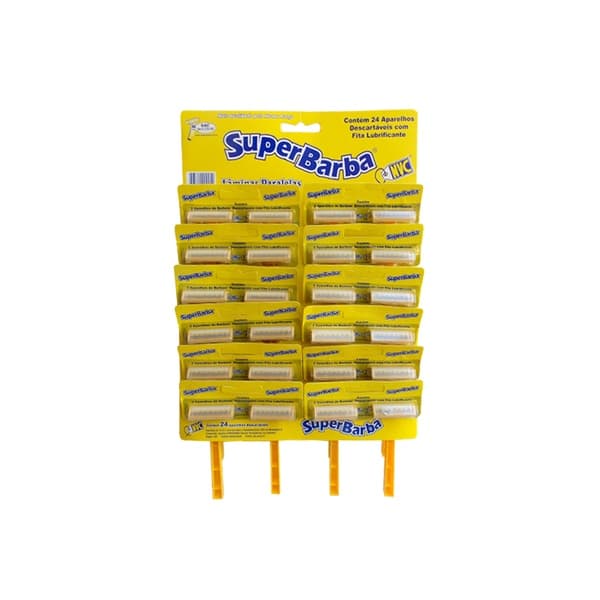 Cartela Aparelho Barbear Super Barba Amarelo Gold Fita Lubrificante 24und barbeador