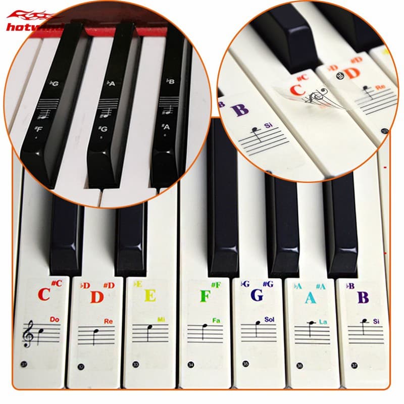 88 / 61 Teclas Piano Colorido Adesivos Transparentes Notas Etiqueta Para O Rolo Da Mão Piano
