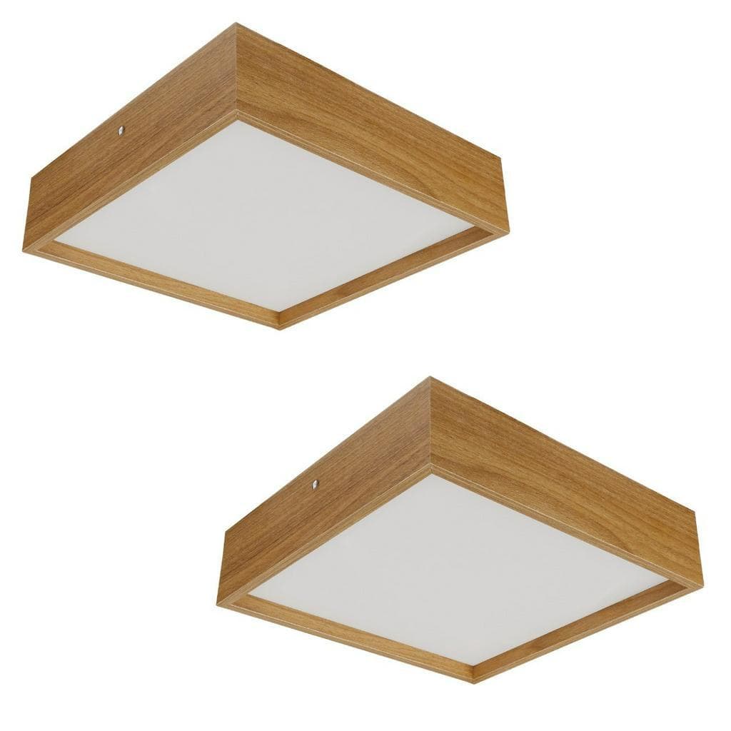 Kit 2 Plafons Quadrado Madeira 30X30 2 Luzes Sala Jantar Decoração Quarto Freijó Imbuia
