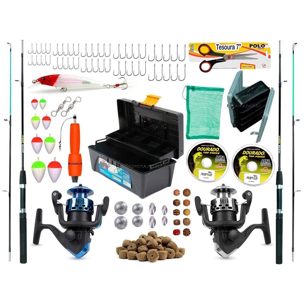 Kit De Pesca Completo 2 Varas 2 Molinetes + Caixa de Pesca e Acessórios (Ref. 04)