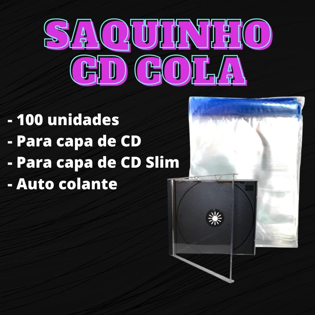 100 Saquinhos Plástico Para CD com Fita Colante Adesiva Cola