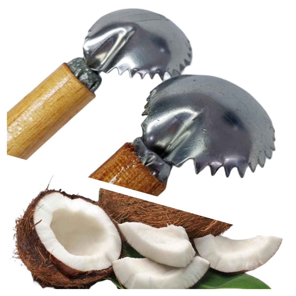 Raspador de coco manual de inox e cabo de madeira