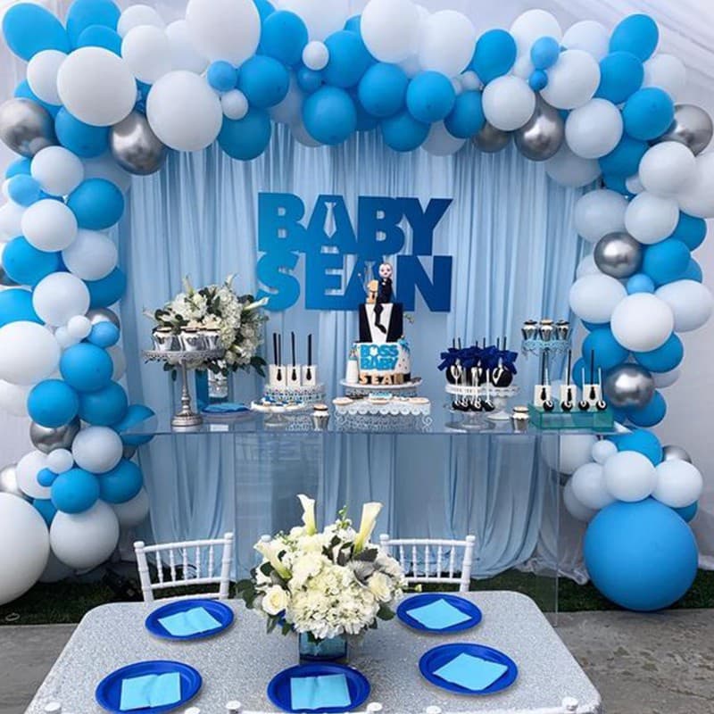113 peças Kit de arco de guirlanda de balão azul menino chá de bebê suprimentos de decoração de festa de aniversário