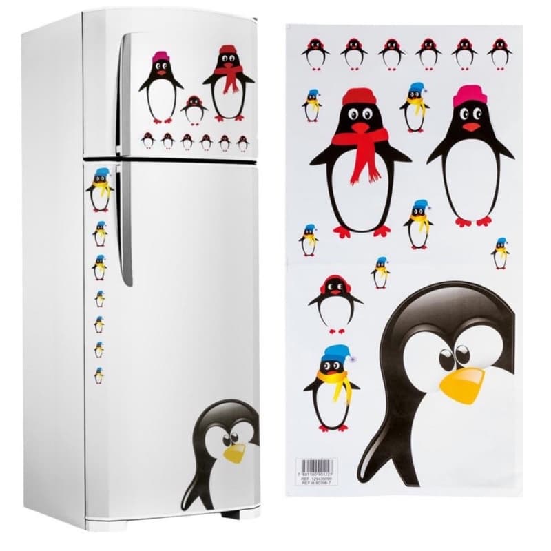 Adesivo Decorativo para Geladeira Móveis Paredes Tema Pinguim Familia