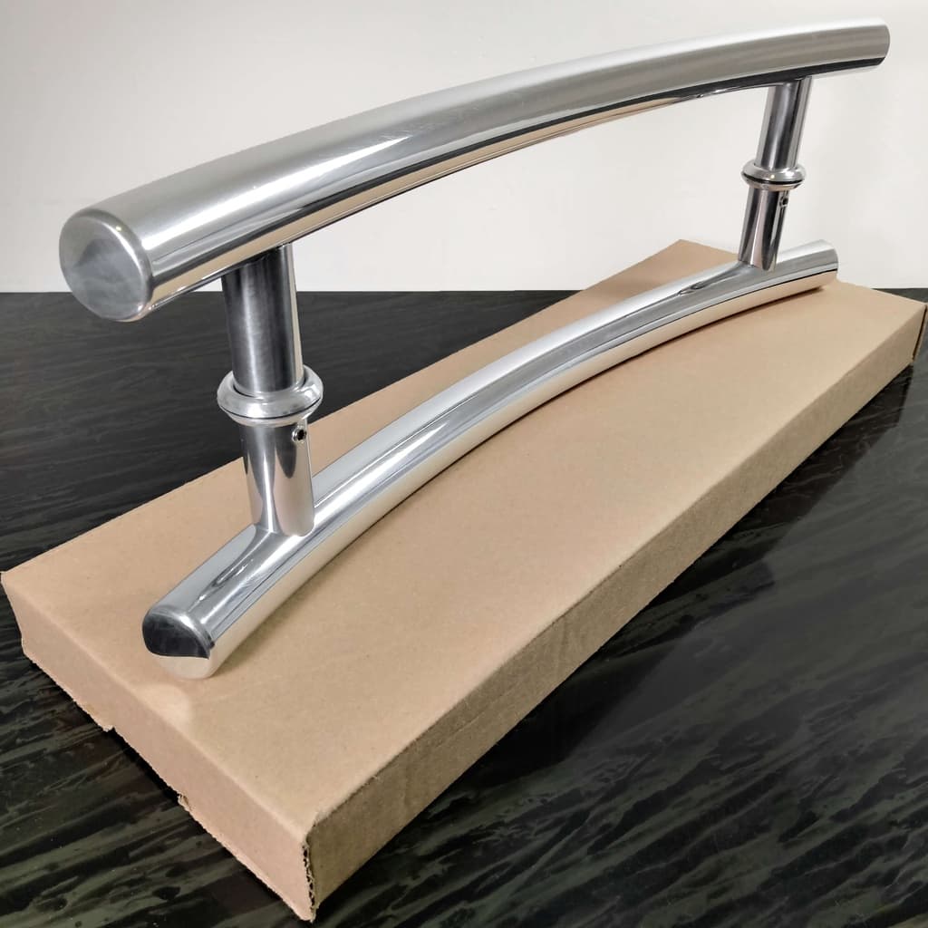 Puxador De Porta Arqueado 40cm - Madeira/vidro/alum./ferro