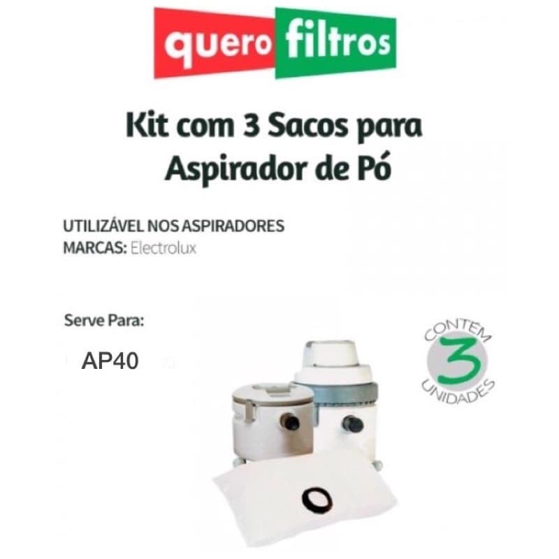 SACO FILTRO PARA ASPIRADOR DE PÓ ELECTROLUX HIDROLUX AP40