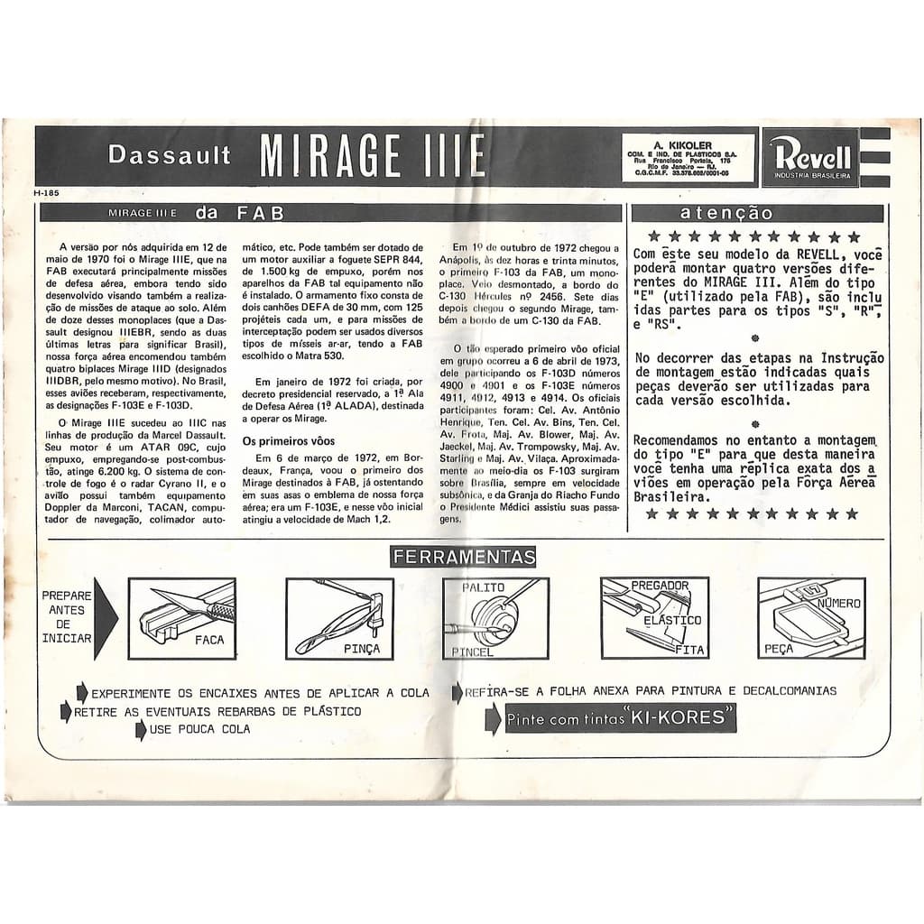 Manual Avião Revell Dassault Mirage Iii Antigo Original Anos 60 8 Páginas