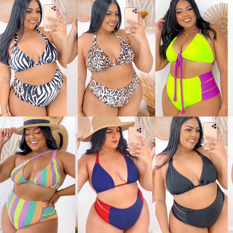 Biquíni Plus Size De Cintura Alta (Lateral Aberta) Hot Pants Cortininha Verão 2021/2022