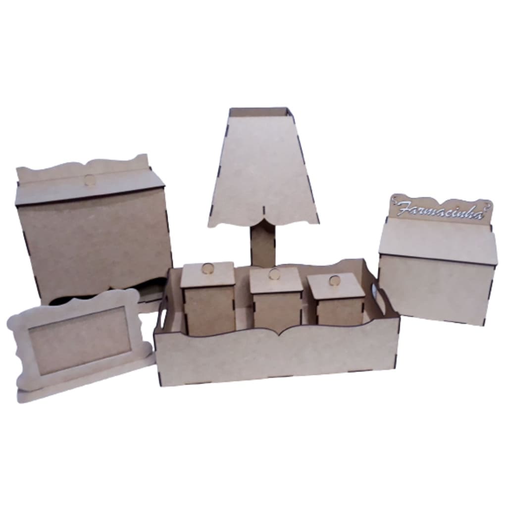 Kit Higiene Bebê Liso 8 Peças Mdf Cru Desmontado Decoração Quarto Bebê