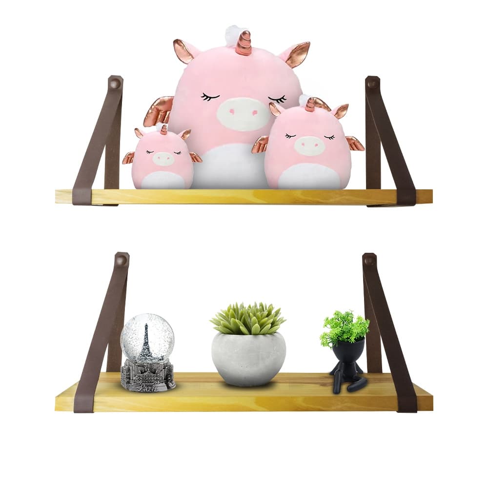 Kit 3 Prateleiras Pinus Alça Marrom Couro Ecológico Decoração/dormitorio cozinha área gourmet churrasqueira lavabo e banheiro
