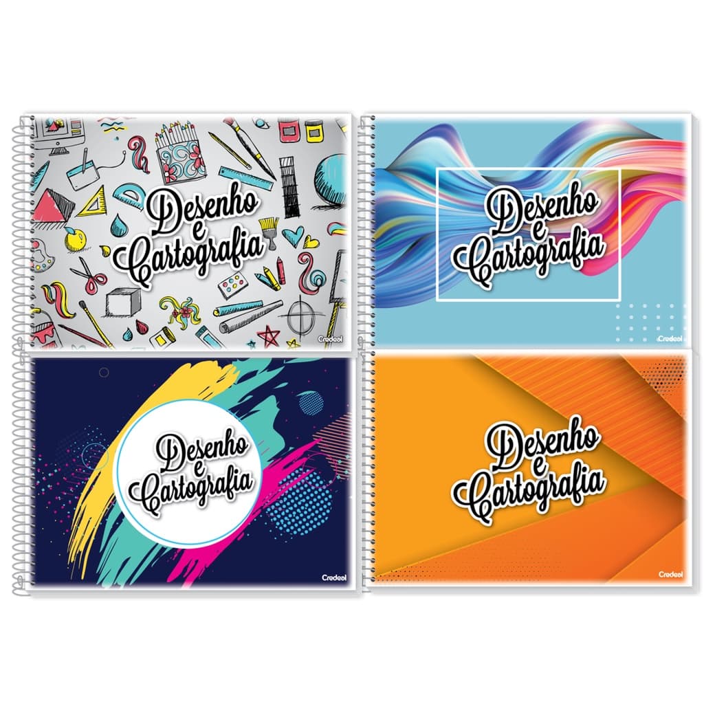 Caderno de Desenho e Cartografia 96 folhas Espiral Capa Dura Credeal