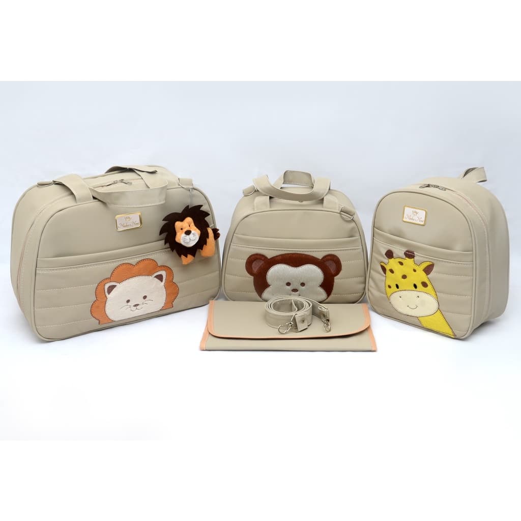 Kit Bolsa/Mala Maternidade Masculino Bebê 4 Peças Luxo Safari