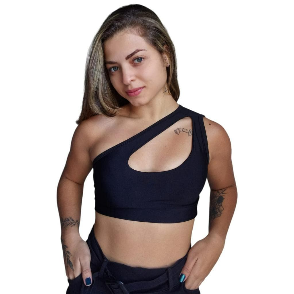 Top Gota de um ombro só Cropped Com Bojo Fitness Academia Treinar Ginastica Liso Promoção