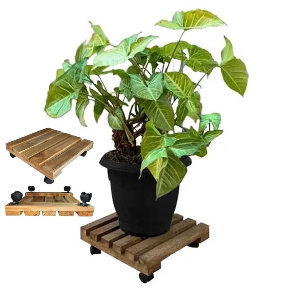 Carrinho Para Vaso De Plantas Botijão Suporte Madeira Quadrado 4 Rodinhas