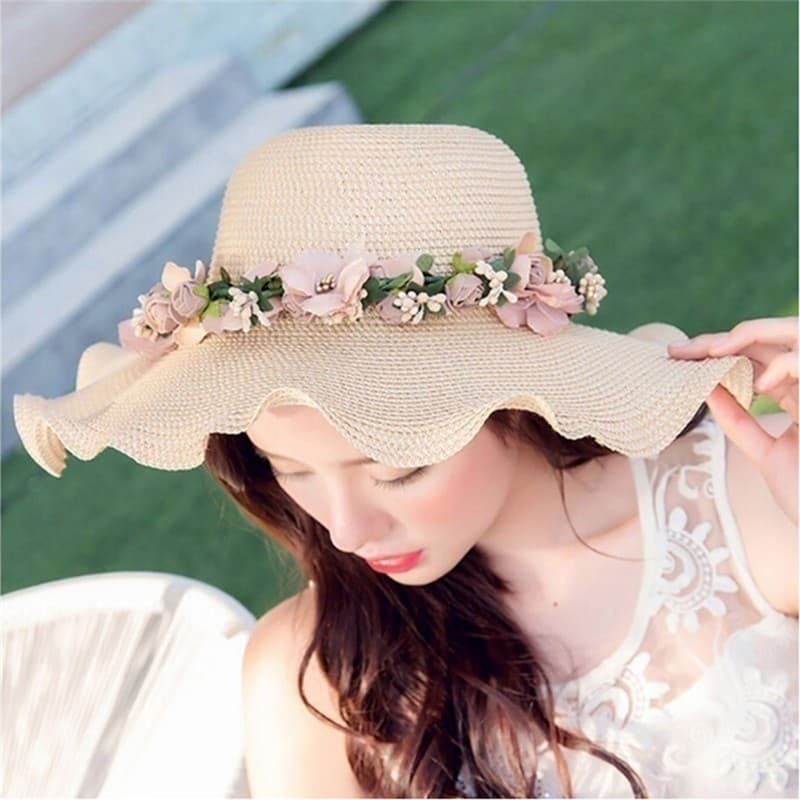 Chapéu De Sol B1R Feminino Com Flores Elegante Para Praia/Verão YL2206