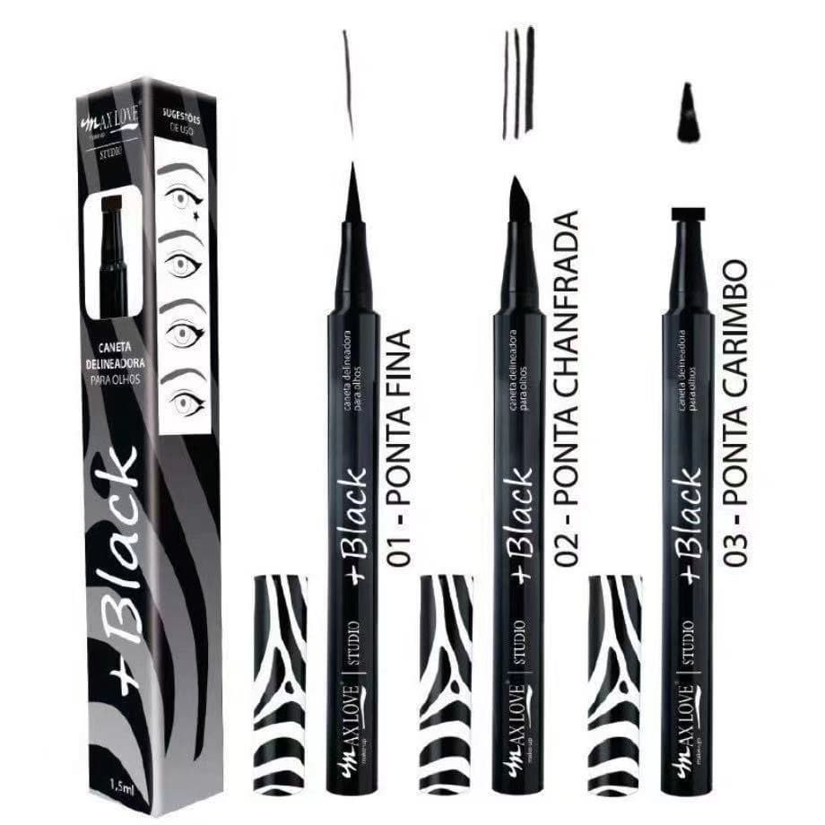 Caneta Delineadora Para Olhos 1 a 3 Black Max Love Gatinho 1,5 ml- 1 unid.Caneta Carimbo Delineador Olho Gatinho Lapis Delineadora Secagem Rápida Frete de Envio Rápido