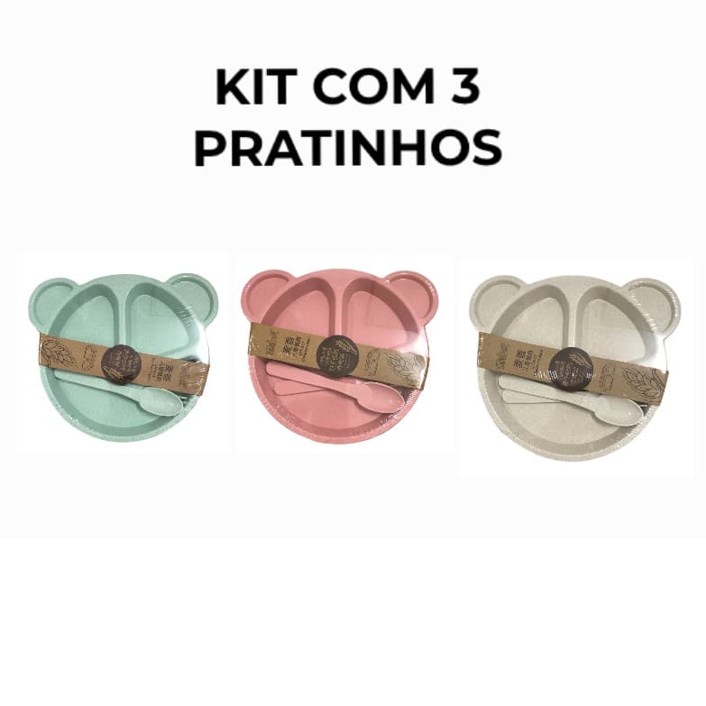 KIT COM 3 Pratos Infantil Bebê  - Não pode ser usado no microondas - CORES CONFORME ESTÁ NA FOTO