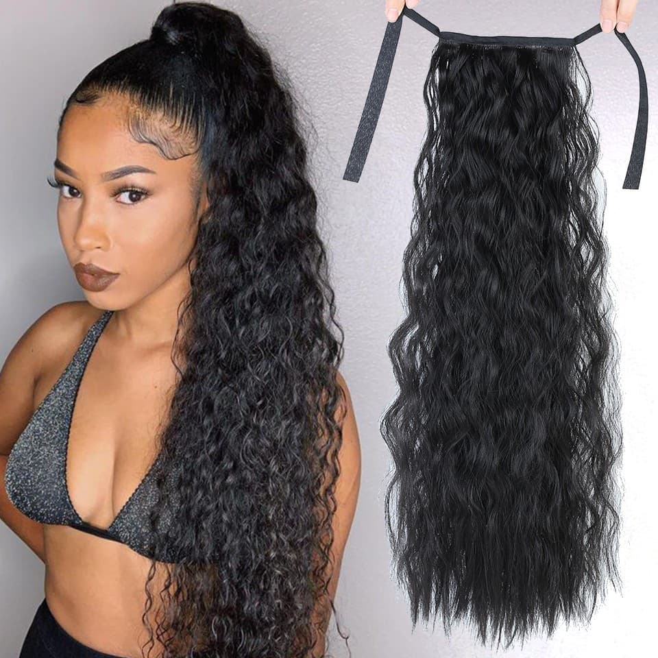 Extensões De Cabelo Sintético De Cor Ombre Encaracolado Afro Rabo De Cavalo
