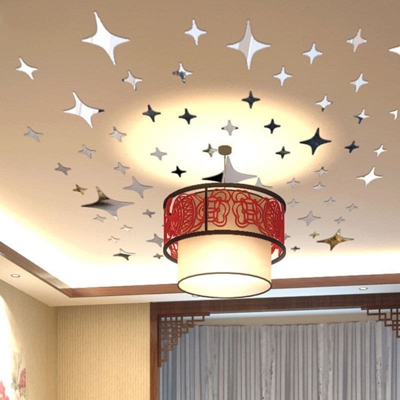 [Decoração De Casa] 50 Pcs/Conjunto 3D Acrílico Estrela Espelho Superfície Adesivo De Parede/Para Quarto Infantil