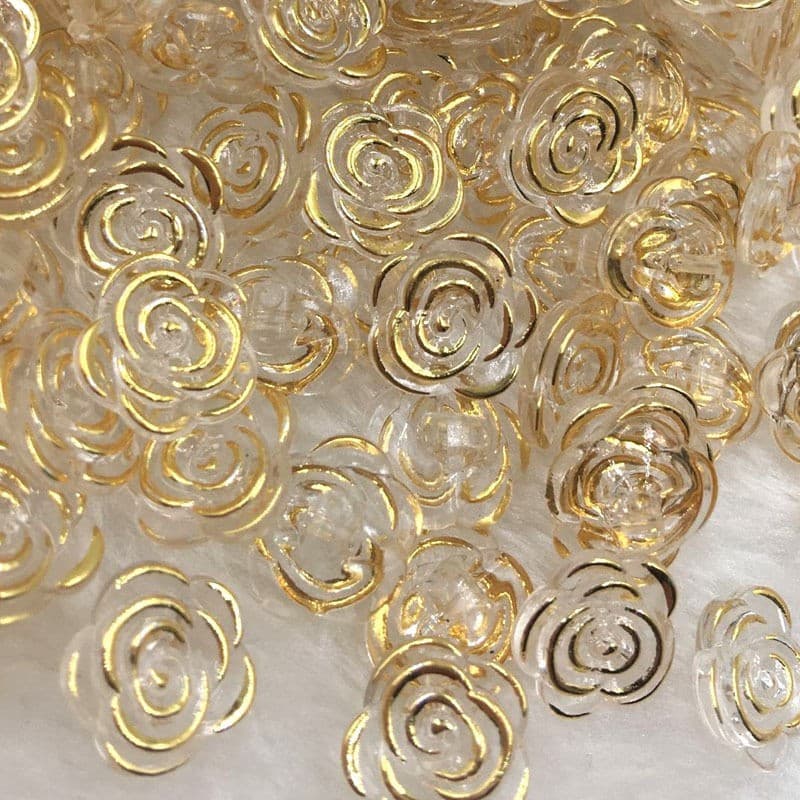 50 Peças Botões Acrílicos De Flor Rosa Transparente Dourada Para Decoração Artesanal Acessórios De Costura PT134