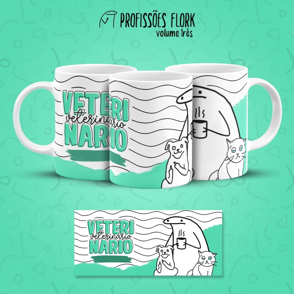 CANECA PERSONALIZADA COM SEU NOME AQUI FLORK PACK PROFISSÕES BENTO MEME FLORKS - CANECA CERÂMICA BRANCA PERSONALIZADA
