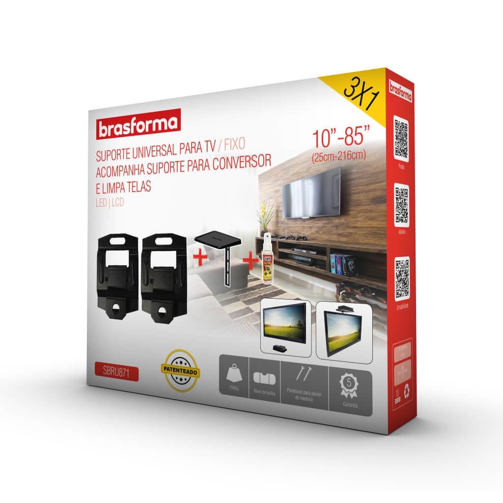 Suporte para TV Fixo Parede de 10" a 85" Preto Brasforma