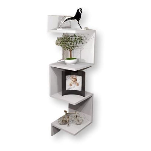 Prateleira De Canto Mdf Branco Livros Decoração Quarto Móveis MDF Madeira Parede