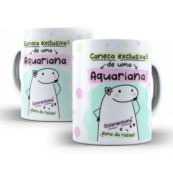Caneca Cerâmica Branca Signo Aquário Signos Aquariana