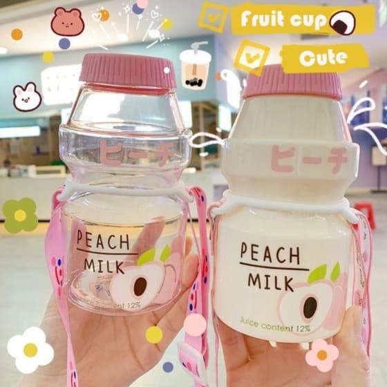 Garrafa morango yakult kawaii harajuku  480ml bonito fruta garrafa de água bpa livre moda morango leite garrafas de água portátil resistente ao calor copos bebendo plásticos