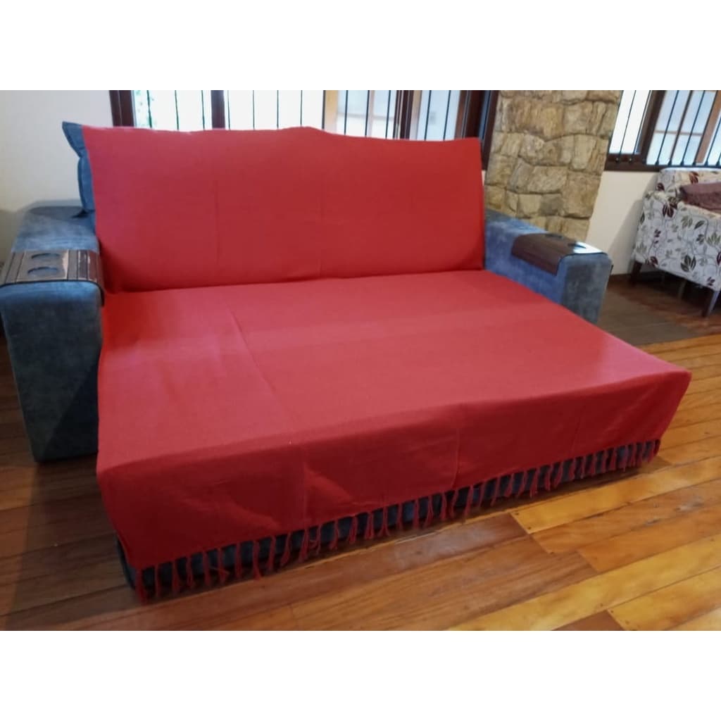 Manta Para Sofá E Cama 2,4m X 1,8m Retrátil Casal Capa Luxo Vermelha