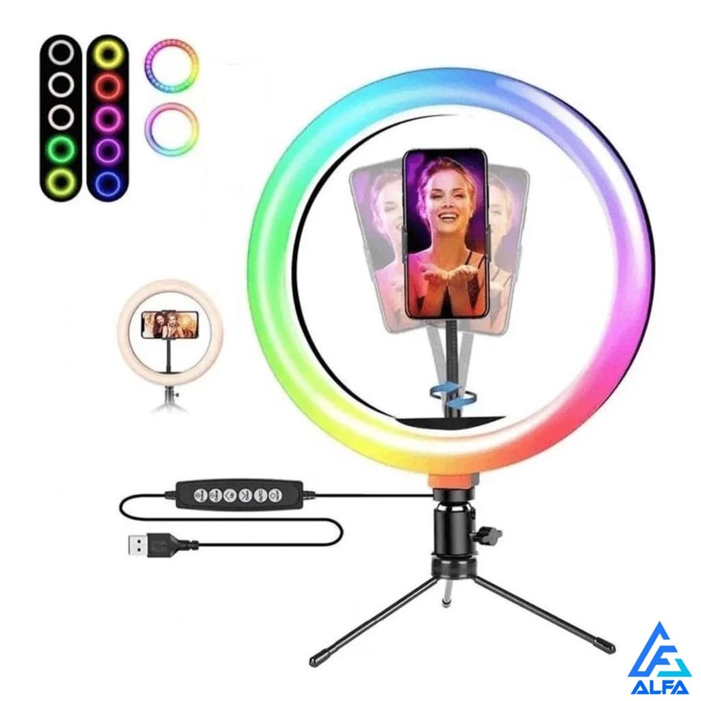 Ring Light 8 Polegadas Colorida RGB LED 20cm Com Tripé De Mesa