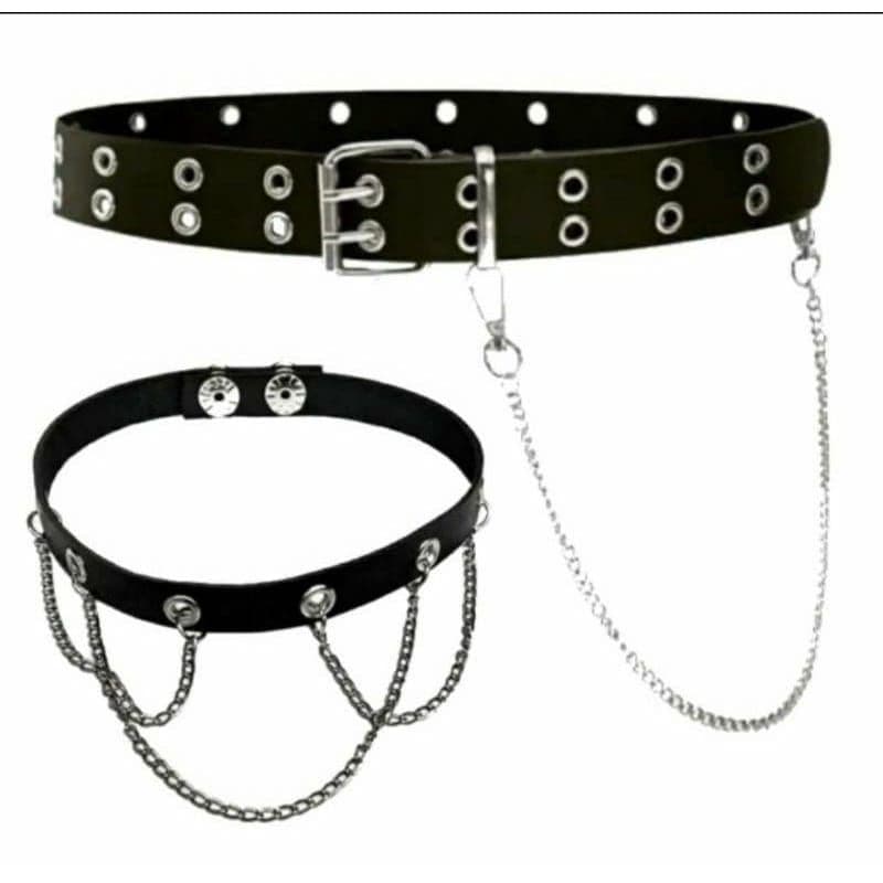 cinto ilhós duplo com corrente gargantilha choker