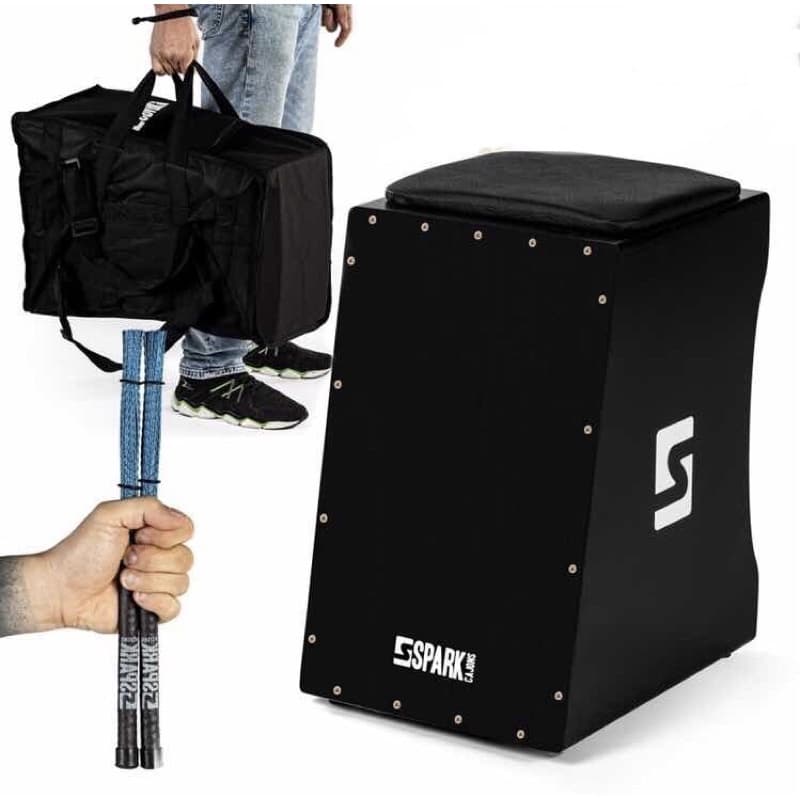 Cajon Elétrico Eletroacústico + Bag Cajon + Vassourinha Spark Instrumentos Musicais Percussão