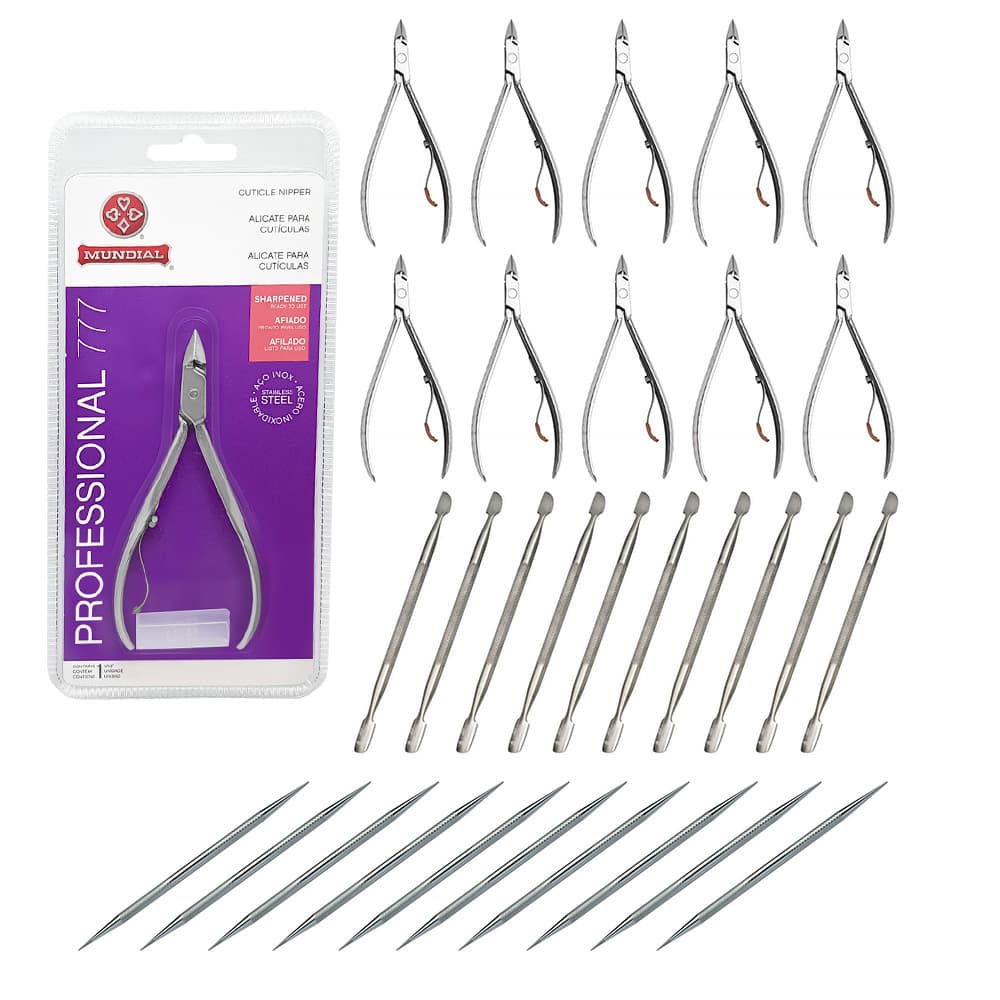 Kit 10 Alicates Mundial 777 - 10 Espatulas - 10 Palitos Inox