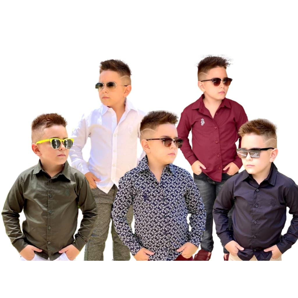 Camisa Social Masculina Infantil Manga Longa Festa Batizado Casamento