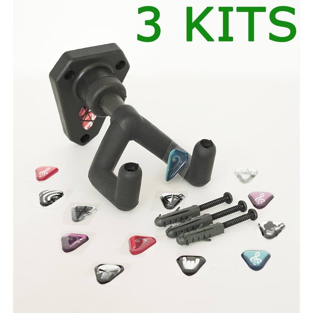 Kit com 3 Suporte de Parede para Guitarra Violão Baixo Emborrachado Pendurar Diamond Hanger Lufeware