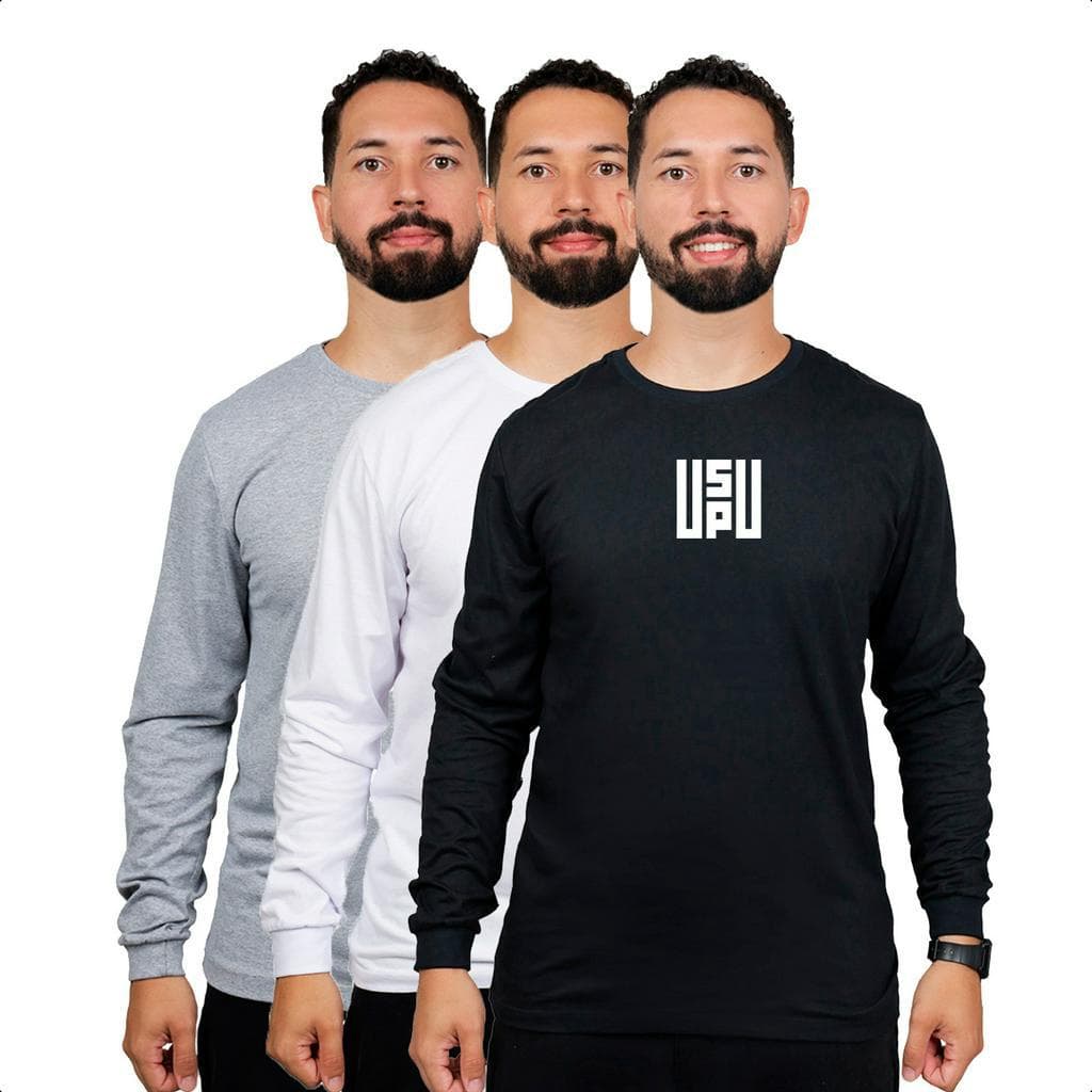 Kit 3 Camisa Masculina Manga Longa Manga Comprida De Frio Inverno Algodão Premium Alta Qualidade