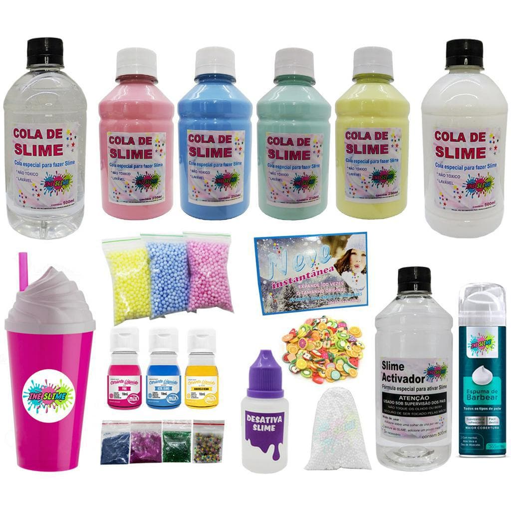 Kit Slime Colas Coloridas Super Lindas + Espuma Ine Slime