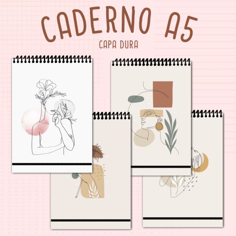 Caderno One Line A5 com Capa dura e espiral no Topo.