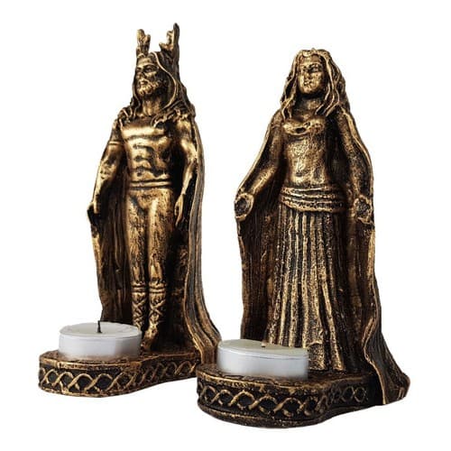 Deus Sol + Deusa Lua Porta Vela Castical Estatueta Resina