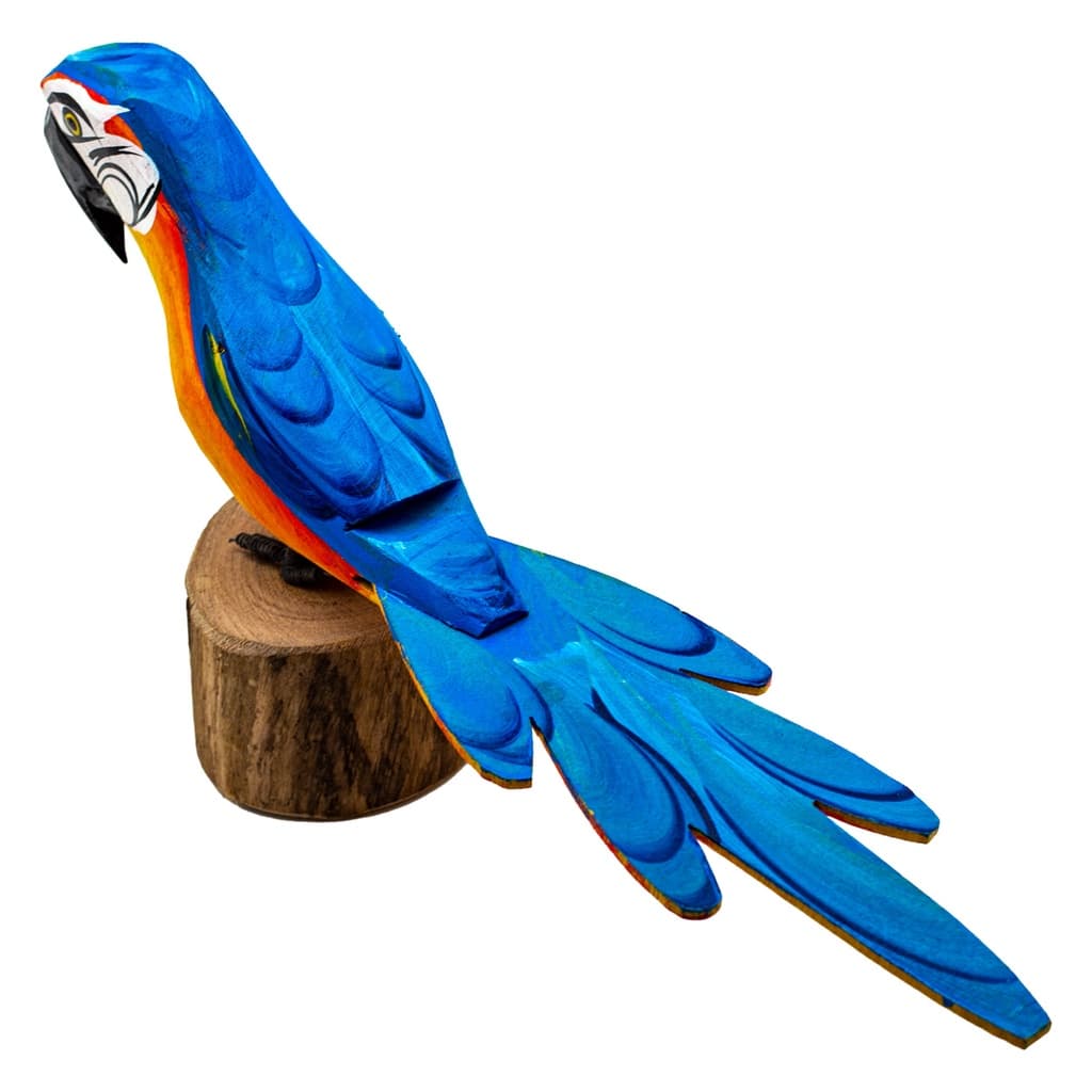 passarinho no toco Arara Azul decoração casa varanda jardim
