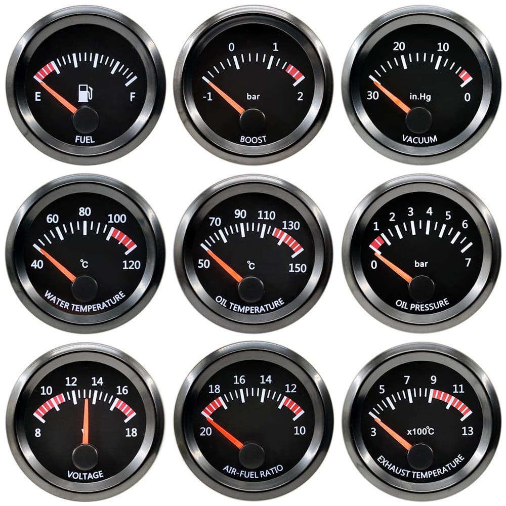 Tacômetro De 2 " 52mm Impulso Da Temperatura Água A Vácuo Óleo Do Volt Ar Voltômetro De Escape De Combustível RPM Medidor De Motor De 12V