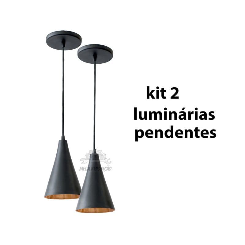 kit 2 pendentes preto com cobre alumínio luminária para balcão cozinha americana sala banheiro cozinha quarto, Decoração
