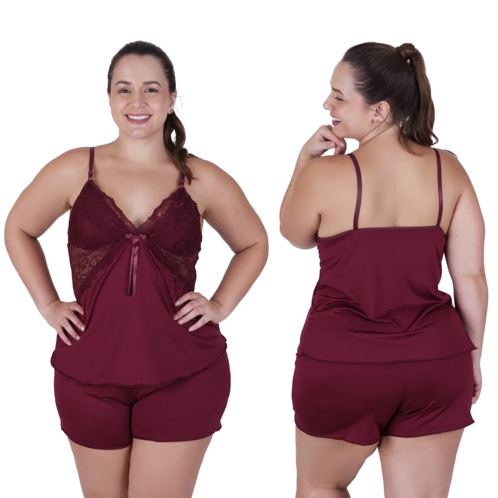Baby Doll Feminino Plus Size Blusa e Short de Dormir Simone