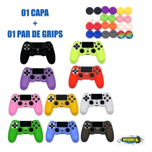 Capa De Silicone Controle Ps4 Dualshock4 + 01 Par De Grips