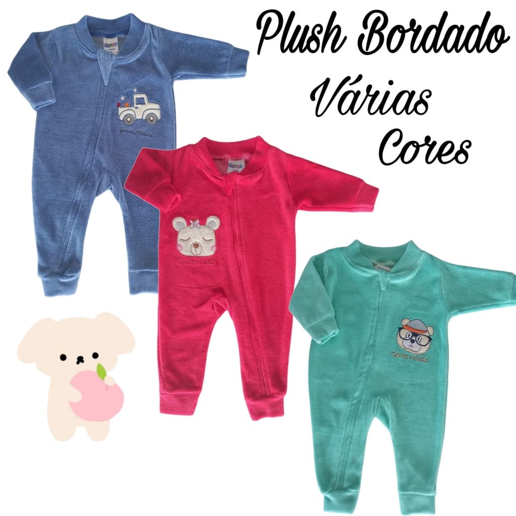 Macacão zíper Plush bebê manga longa inverno