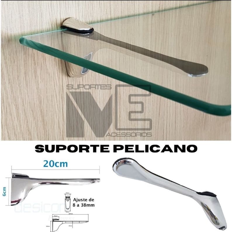 Suporte Pelicano Cromado Para Prateleira Vidro Madeira (Par)