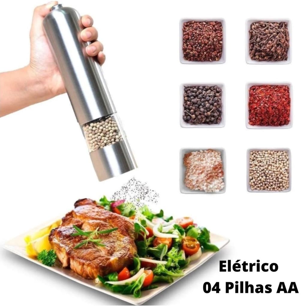 Moedor Elétrico de Pimenta ou Sal Gourmet com Luz a Pilha-Entrega Rápida
