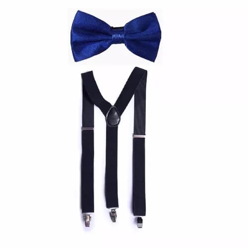Kits Suspensórios Preto + Gravata Borboleta Azul Royal
